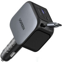 UGREENZestaw ładowarki samochodowej EC604 z 2 portami USB-C / USB-A i przedłużanym kablem USB-C - 145 W - 70 cm - szary