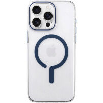 Przezroczyste Etui z twardego plastu z niebieskim MagSafe do iPhone 16 Pro Max - przezroczyste