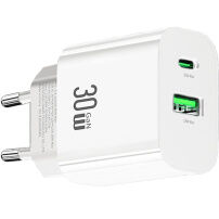 USAMS CC316 GaN ładowarka do szybkiego ładowania z portami USB-C / USB-A - 30W - biała