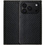 Etui zamykane ze wzorem włókna węglowego do iPhone 17 Pro / 18 Pro - czarne