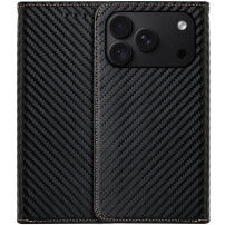 Etui zamykane ze wzorem włókna węglowego do iPhone 17 Pro / 18 Pro - czarne