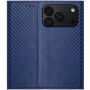 Etui zamykane ze wzorem włókna węglowego do iPhone 17 Pro / 18 Pro - ciemnoniebieskie