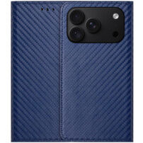 Etui zamykane ze wzorem włókna węglowego do iPhone 17 Pro / 18 Pro - ciemnoniebieskie
