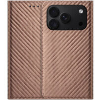 Etui zamykane ze wzorem włókna węglowego do iPhone 17 Pro / 18 Pro - brązowe