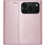 Etui zamykane ze wzorem włókna węglowego do iPhone 17 Pro / 18 Pro - różowe