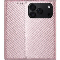 Etui zamykane ze wzorem włókna węglowego do iPhone 17 Pro / 18 Pro - różowe