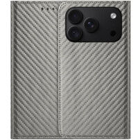 Etui zamykane ze wzorem włókna węglowego do iPhone 17 Pro Max / 18 Pro Max - szare
