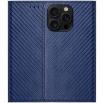 Etui zamykane ze wzorem włókna węglowego do iPhone 16 Pro Max - ciemnoniebieskie