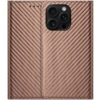 Etui zamykane ze wzorem włókna węglowego do iPhone 16 Pro Max - brązowe