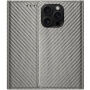 Etui zamykane ze wzorem włókna węglowego do iPhone 16 Pro Max - szare