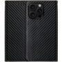 Etui zamykane ze wzorem włókna węglowego do iPhone 15 Pro - czarne