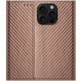 Etui zamykane ze wzorem włókna węglowego do iPhone 15 Pro - brązowe