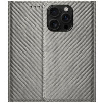 Etui zamykane ze wzorem włókna węglowego do iPhone 15 Pro - szare