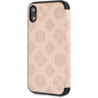 Guess Debossed Peony pokrowiec flip do iPhone XR - beżowy