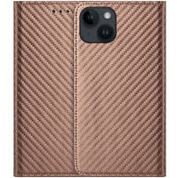Etui zamykane ze wzorem włókna węglowego do iPhone 15 - brązowe