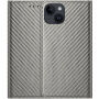 Etui zamykane ze wzorem włókna węglowego do iPhone 15 - szare