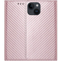 Etui zamykane ze wzorem włókna węglowego do iPhone 15 - różowe
