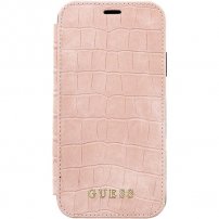 Guess etui ze strukturą skóry krokodyla do iPhone X / XS - jasnoróżowe