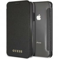 Guess Iridescent Book pokrowiec flip skórzany do iPhone XR - czarny